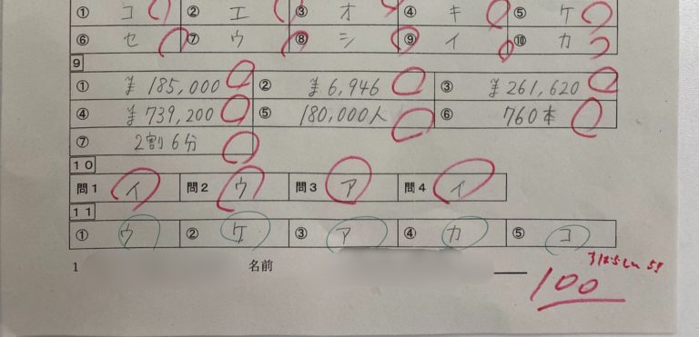 返却された3教科が100点！、99点、87点！商業高校で頑張ったらこんな得点が取れます！