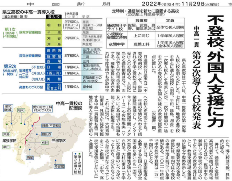 日進高校が不登校支援の中高一貫校に！　また、愛知総合工科高校は高度ものづくり型の中高一貫校へ！