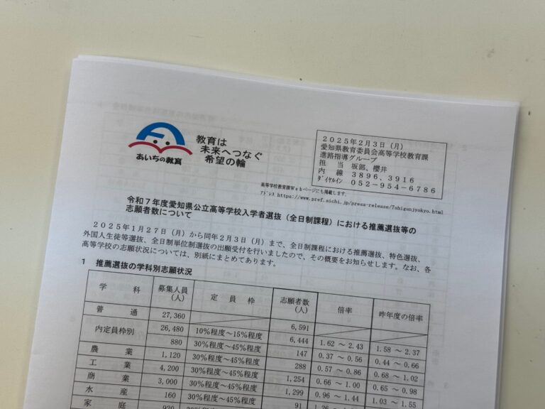 令和７年度愛知県公立高校入試（名古屋市・尾張地区）の専門学科の推薦選抜・特色選抜の志願者数と参考倍率です！