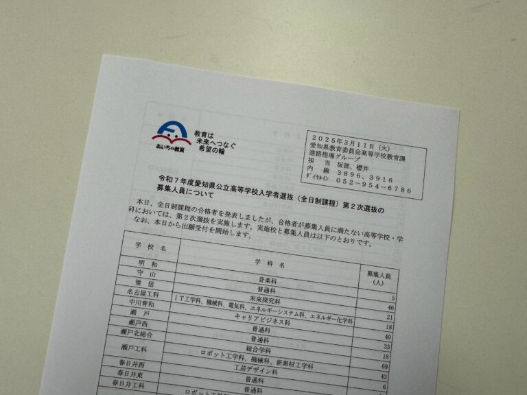 令和７年の愛知県公立高校入試での定員割れ、今年は増加！　公立離れが加速か？